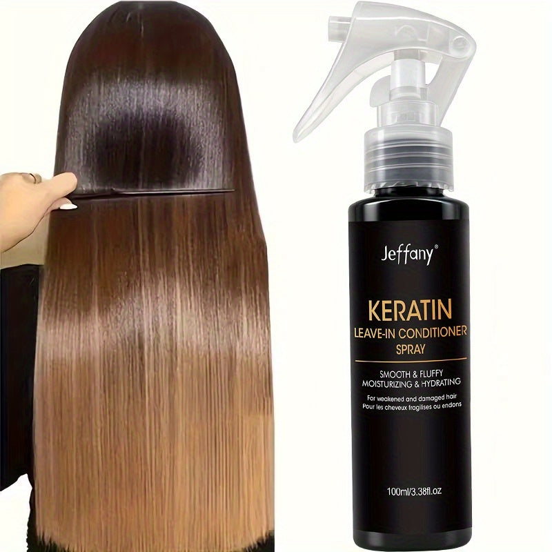 3.38 Fl. Oz. Instant Smoothing 10-In-1 Keratin Leave-In Conditioner Spray, Enriched with Keratin, Biotin, Castor Oil, And Coconut Oil – Smooths Frizz, Breakage, And Provides Protection. Suitable for Long Straight Hair, Curl