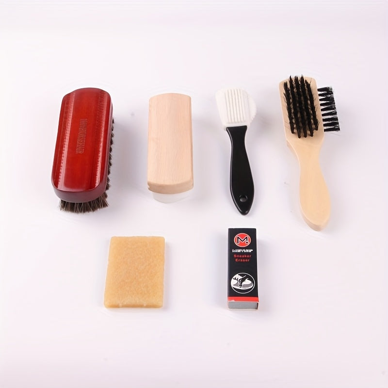 NEW 7pcs Variety Shoe Brush Kit - Double-Sided Shoe Polish Applicator & Horse Hair Brushes for Polishing - Nubuck & Suede Brush for Shoes, Soft Leather Cleaning with Microfiber Cloth
