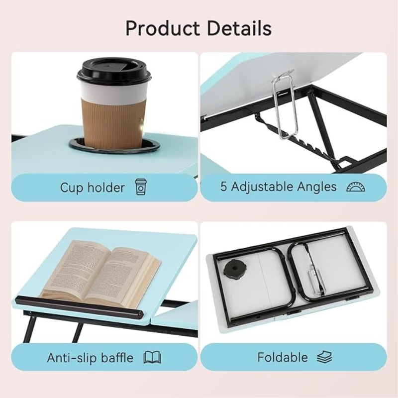 Laptop Desk Laptop Bed Table with Foldable Legs and Cup Slot, Reading Holder Notebook Stand with Adjustable Height Angle, Laptop Bed Tray for Bed Sofa Breakfast Work Study Reading