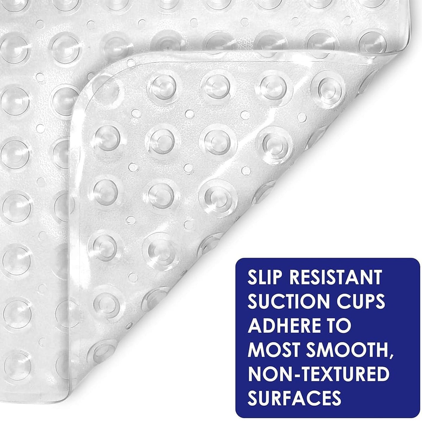Large Shower Mat – Light Blue/Crystal/White Color Non-Slip, Strong Suction Cups & Drain Holes, Quick-Dry, Machine Washable, Durable & Comfortable for Bathtub and Bathroom Floor Use