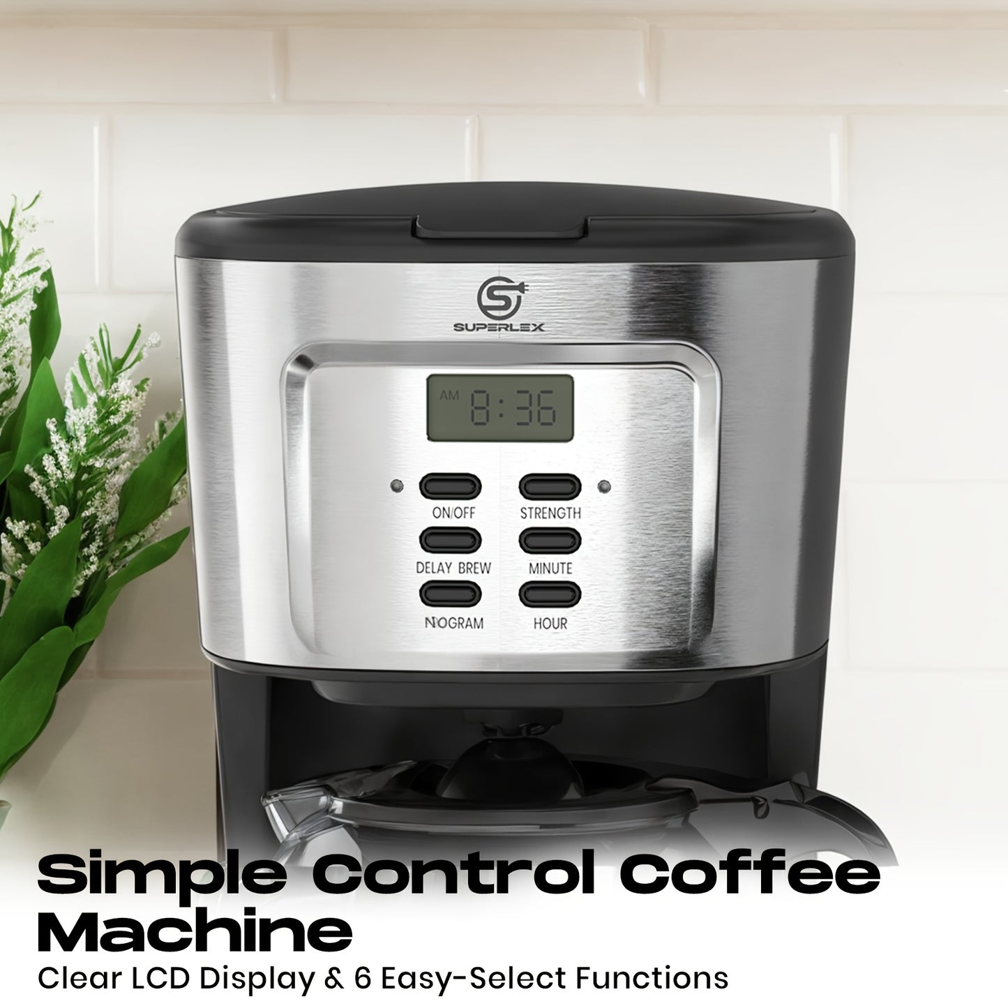 NEW UK Plug  Drip Coffee Maker With LCD Display Delay Brew And Strength Control 900W Precise Temp Auto Shut Off Dishwasher Safe Glass Jug 1.5L