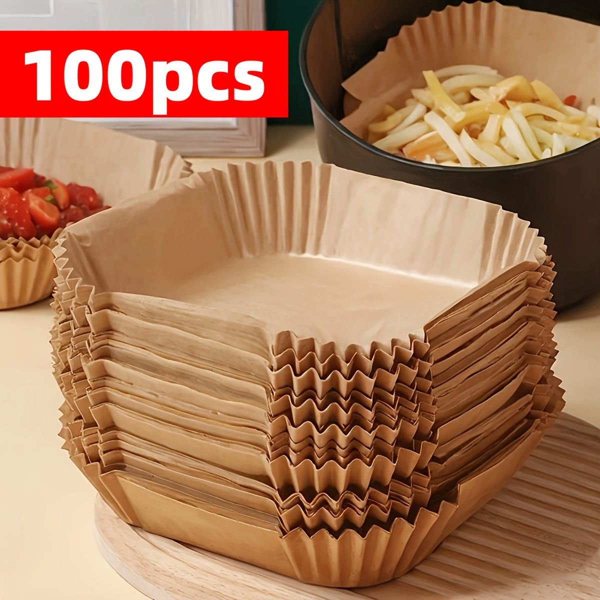 100 PCS Pack Set Air Fryer Liners - Universal for Oven & Microwave, Non-Stick Parchment Paper - No Coating, Heat-Resistant for Home & Commercial Use