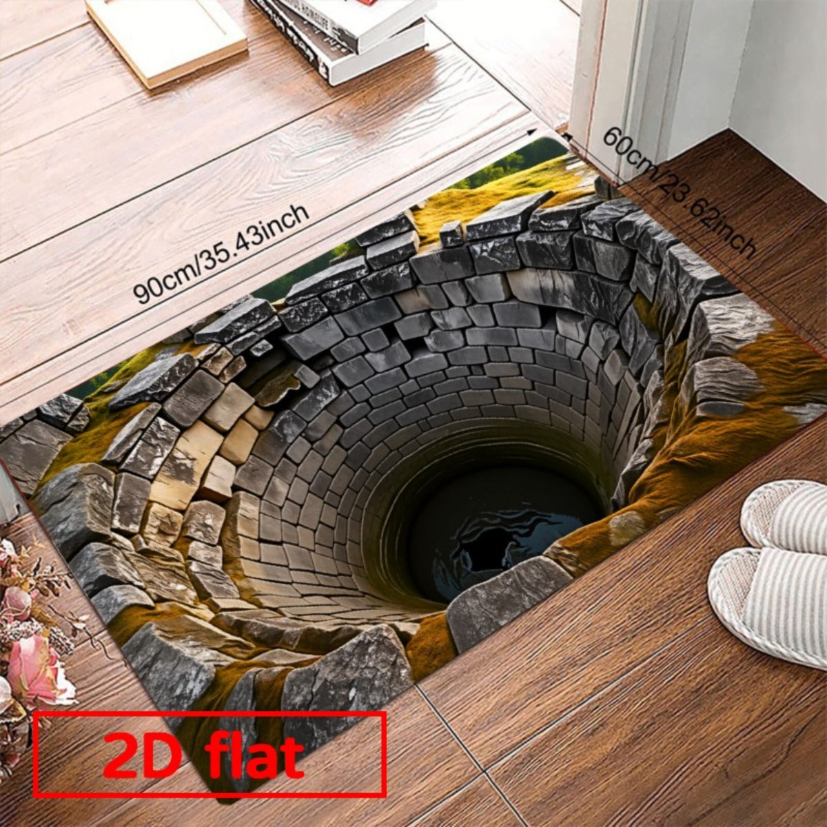 NEW Ancient Stone Door Flannel Mat | Heavy-Duty Floor with Non-Slip Sponge Base, Realistic Cave-In Illusion, Medieval-Look Stone Arch Design, for Indoor/Outdoor Entrance, Kitchen, Bathroom, Balcony (Dry Clean Only)