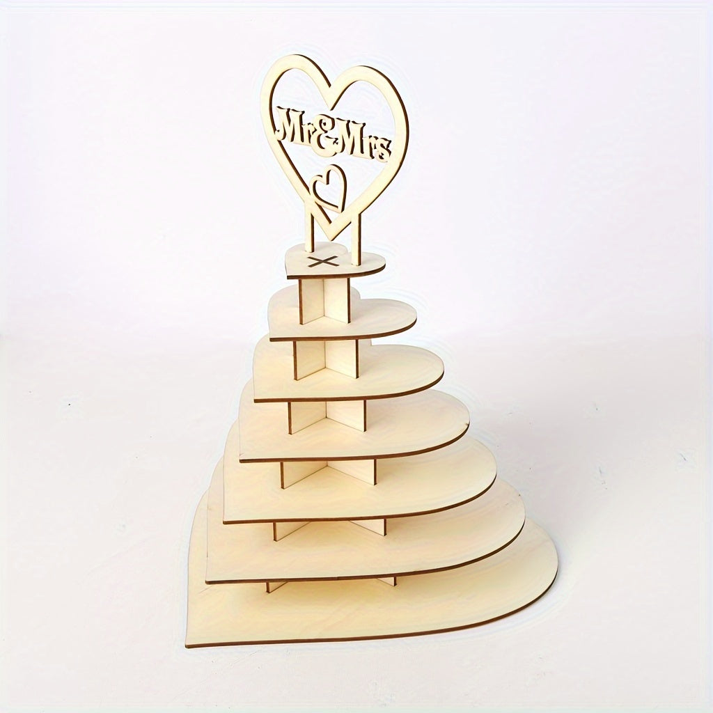 Elegant 7-Tier Heart-Shaped Wooden Chocolate Display Stand for Weddings & Parties - Artistic Home Decor Accent