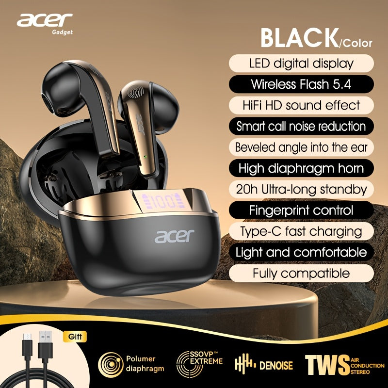 [ Original Genuine Acer Brand]  Wireless Earphones, Charging Case Hi-Fi High-Definition Decoding, 3D Surround Sound, Large Diaphragm Bass Enhancement, LED Digital Display, Call Noise Reduction, 20h Long Standby, Comfortable I