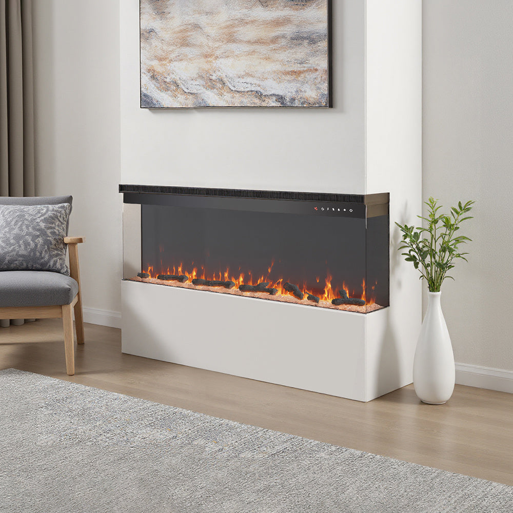 50-inch Modern Small Electric Heater, Electric Fireplace, Freestanding LED Fireplace (not Wall-mounted), Electric Heater, with Remote Control, 12-color Flames, 5-level Adjustable Flame Brightness, Tempered Glass Panel, Best C