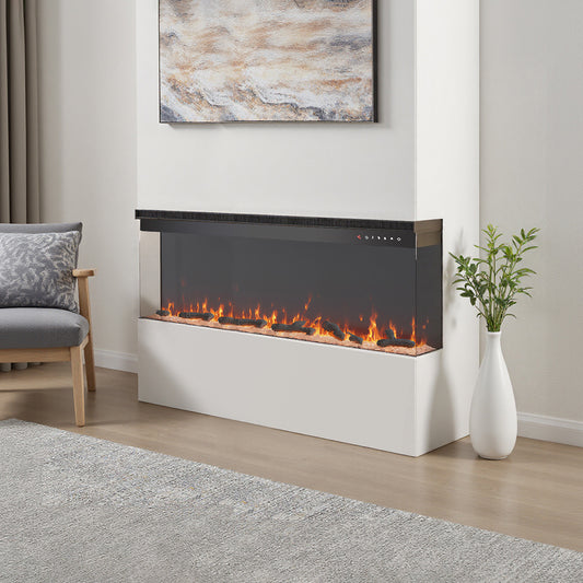 50-inch Modern Small Electric Heater, Electric Fireplace, Freestanding LED Fireplace (not Wall-mounted), Electric Heater, with Remote Control, 12-color Flames, 5-level Adjustable Flame Brightness, Tempered Glass Panel, Best C