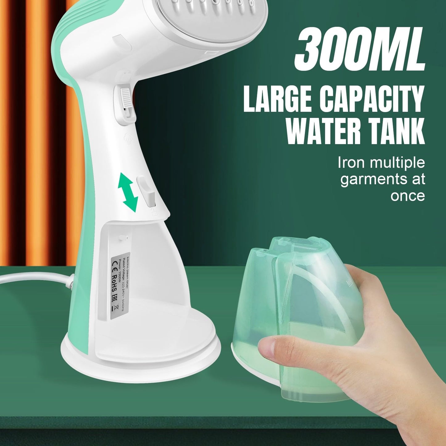 Handheld Steamer for Clothes, 30s Fast Heat-up Clothes Steamer Handheld Garment Steamer Clothing for Home, Office & Travel Use, Compact Lightweight Travel Steamer, 300ml Water Tank, 1.5m Cable