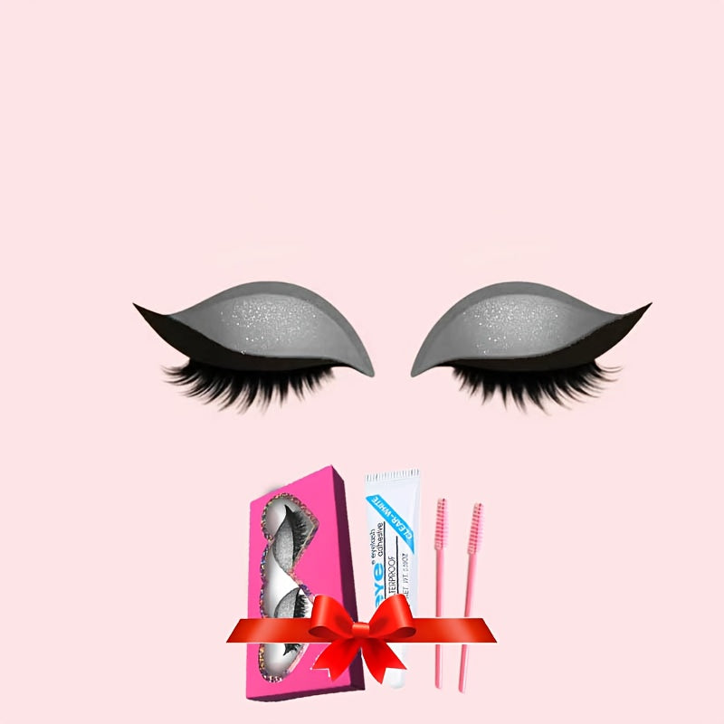 A New Set of Thick, 8 Colors Naturally Curled False Eyelashes with Glitter, Self-Adhesive Eyeliner And Eyeshadow Stickers, Double Eyelid False Lashes, Perfect for Quick Application for Lazy Makeup Routines. It Includes Glue A