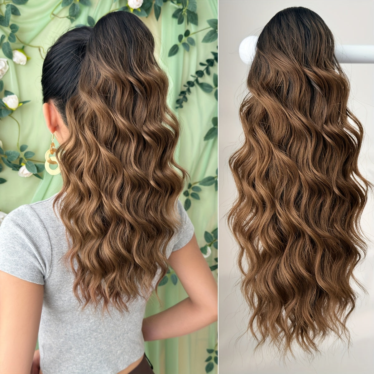 8 Colors Claw Shaped Ponytail Extension Hair Accessory Gradient Wig Multi-Color Wig 45.72 cm Water Ripple Heat-resistant Fiber Synthetic Ponytail Wig,  Women's Daily Use Hair Care Supplies