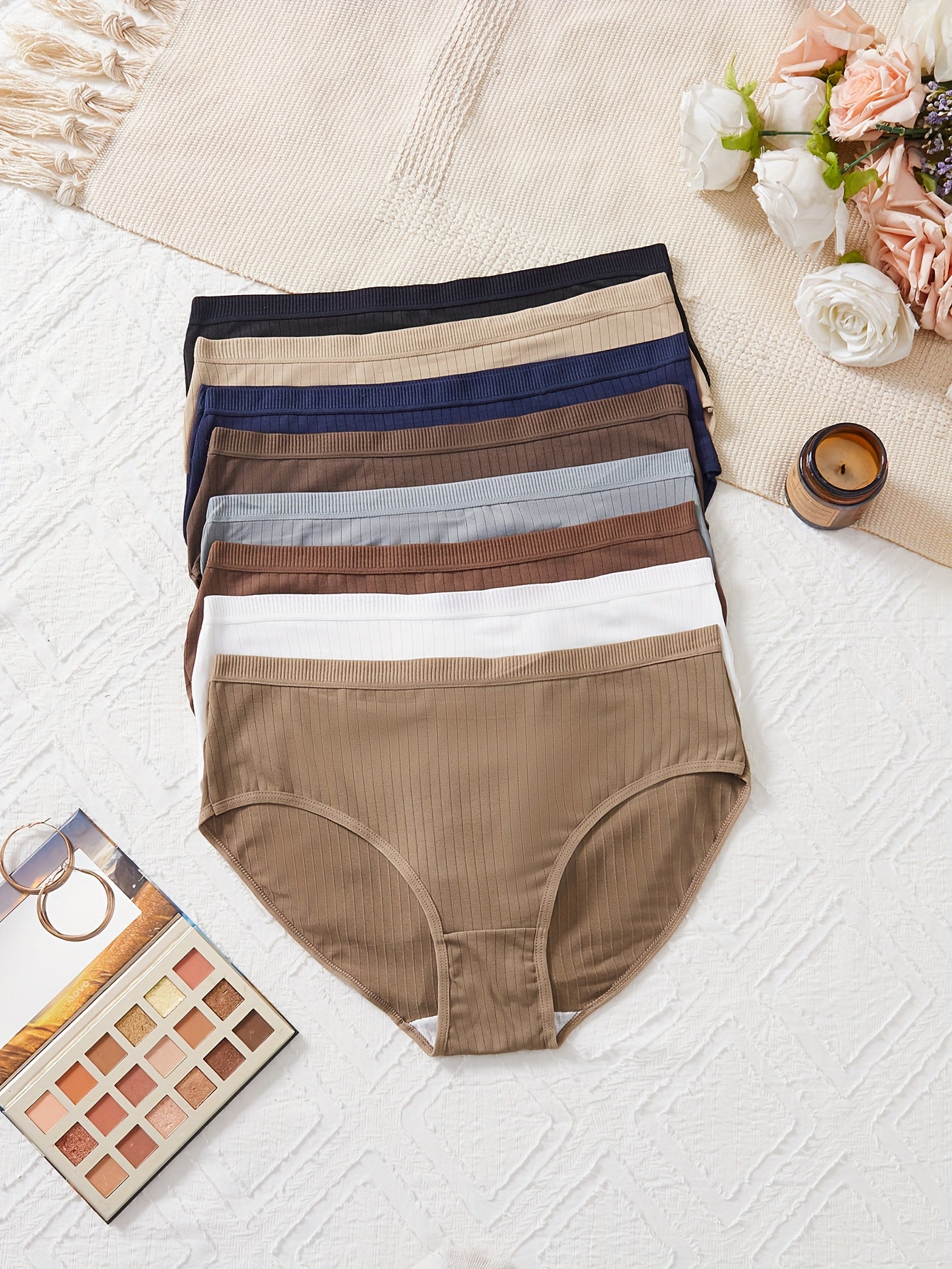 8 PCS Set UK 16-24 Plus Size Women's Briefs | Easy Comfortable Breathable Solid Color Triangle Briefs with Slight Stretch Fabric