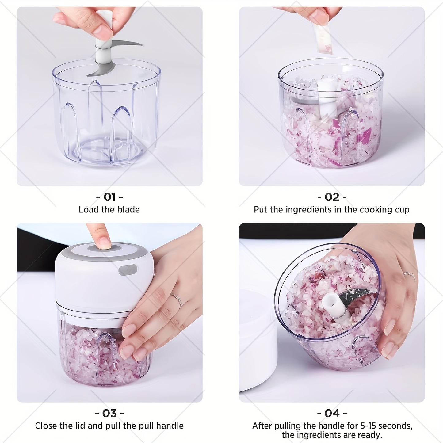 Electric Food Processor, Meat Grinder, Vegetable Chopper, Electric Garlic Chopper, 250ml USB Rechargeable Mini Chopper, Powerful Small Food Processor, Vegetable Mixer, Wireless Food Chopper for Ginger, Chili, Fruits, Meat, E