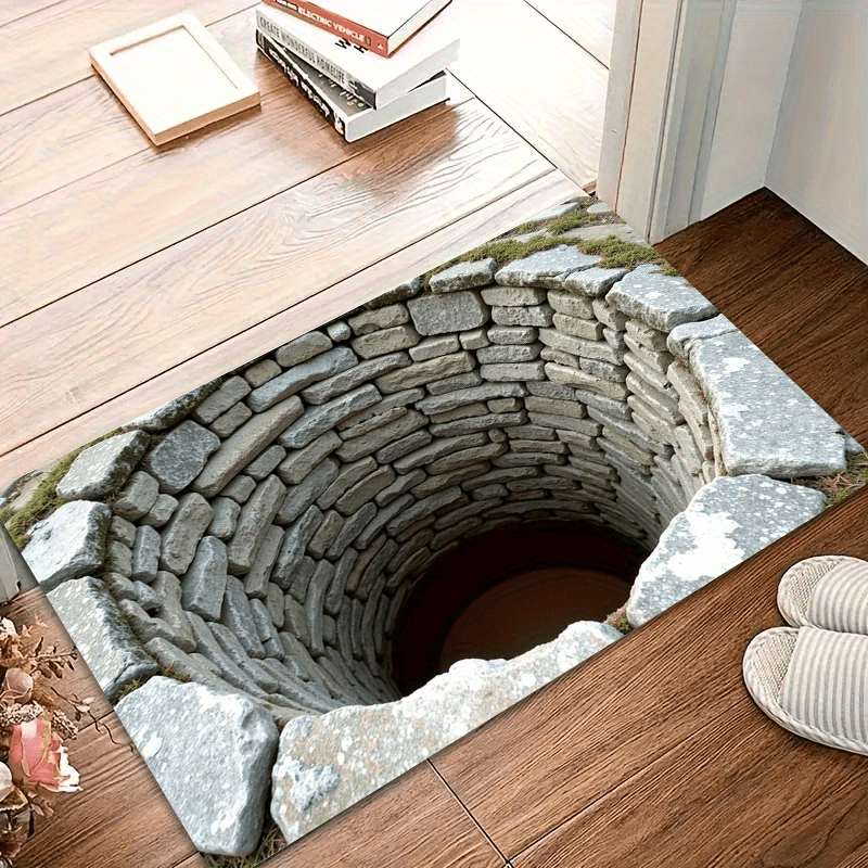 Endless Deep 3D Printed Anti-Slip Illusion Mat - Machine Washable, Imitation Stone Texture, Lightweight Foldable Indoor/Outdoor Bathroom Kitchen Living Room Floor Mat, Pet-Friendly Home Decor Gift, Durable Floor Mat