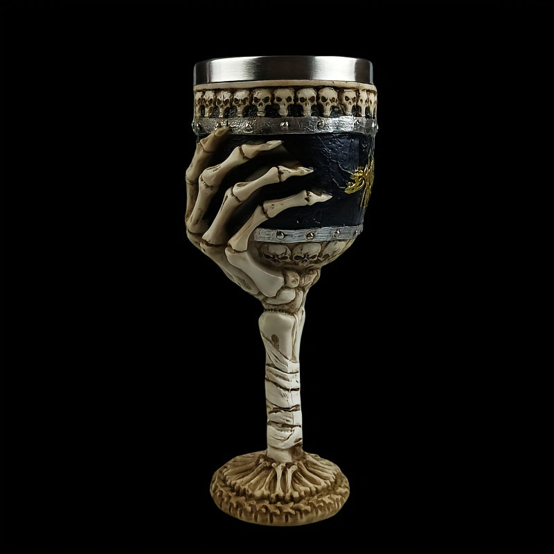Secret Society Ceremonies Creative Skull Hand Goblet, 200ml Gothic Ossuary Palm Skull Skeletal Bones Armor Wine Cup Resin Body Stainless Steel Goblet Drinking Cup Party Drinkware Halloween