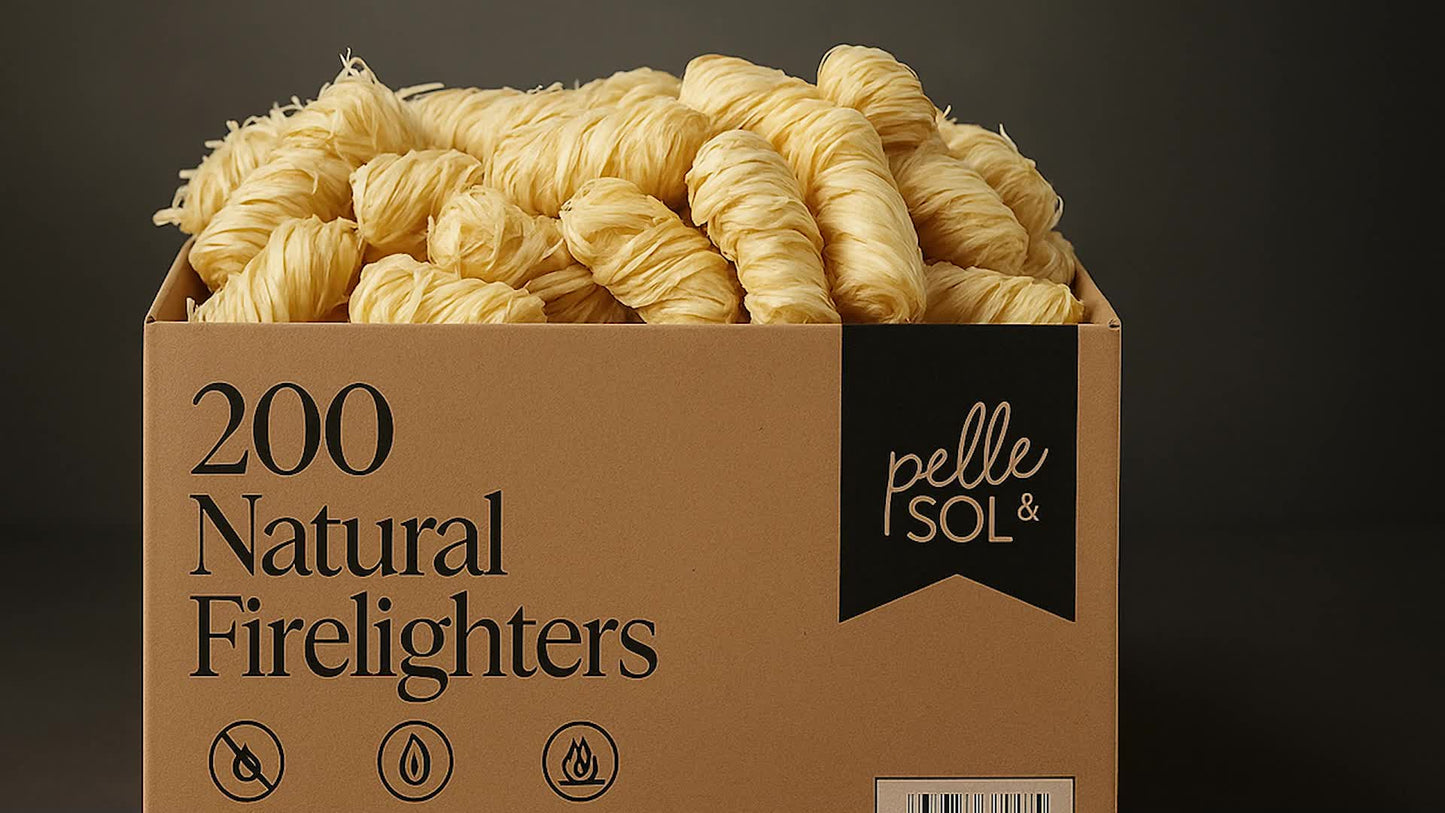 200 PCS Set Pelle & Sol 200 Natural Firelighters – Long Burning Fire Lighters for Wood Burners, BBQ Lighter, Pizza Ovens, Open Fires – Quick Light Fire Starter, Camping Accessories
