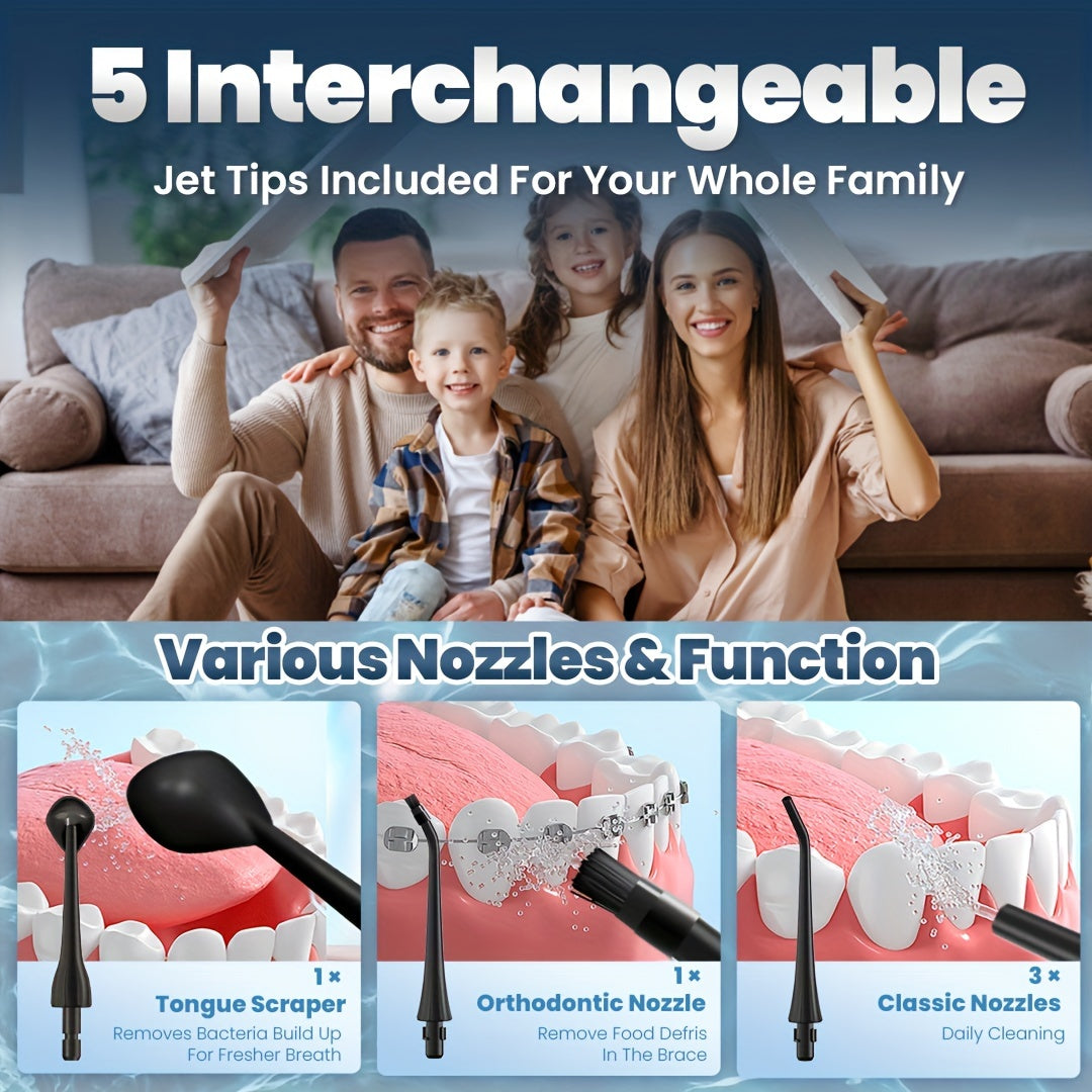 Water Dental Flosser for Teeth Cleaning, Cordless Portable Rechargeable Oral Irrigator, Teeth Deeply Cleaning, 4 Modes 5 Jet Tips Powerful Battery Water Teeth Cleaner for Home Travel