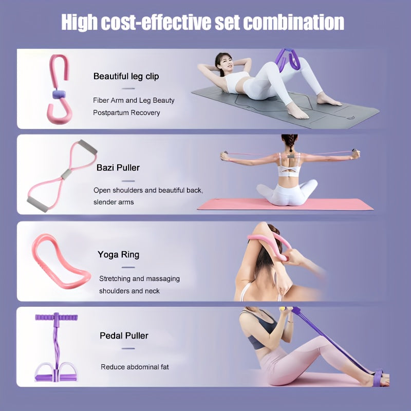 NEW Arrivals 4 PCS Set Ultimate Home Gym Fitness Yoga Studio Kit for Leg Training, Yoga Stretching, Body Shaping, And Strength Building Multifunctional Exercise Equipment Sports Accessories