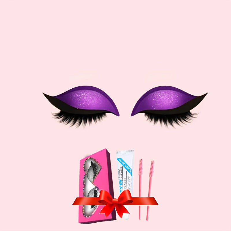 A New Set of Thick, 8 Colors Naturally Curled False Eyelashes with Glitter, Self-Adhesive Eyeliner And Eyeshadow Stickers, Double Eyelid False Lashes, Perfect for Quick Application for Lazy Makeup Routines. It Includes Glue A