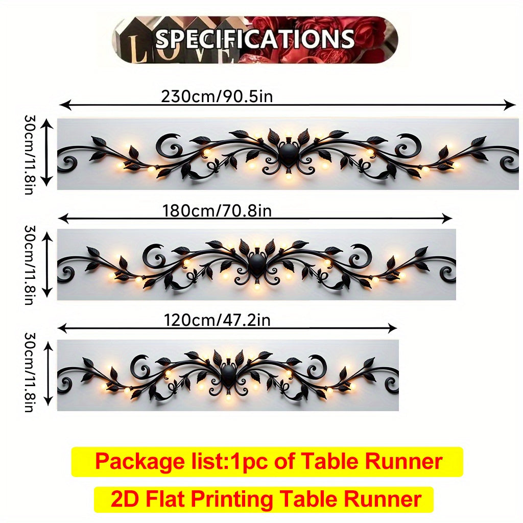 2D Tablecloth Featuring Black Flowers And Warm Light, Made of Polyester, Suitable for Dining Rooms, Coffee Tables, Or Dining Tables, TV Cabinets, And Decorations for Holidays And Family Gatherings, Easy to Clean