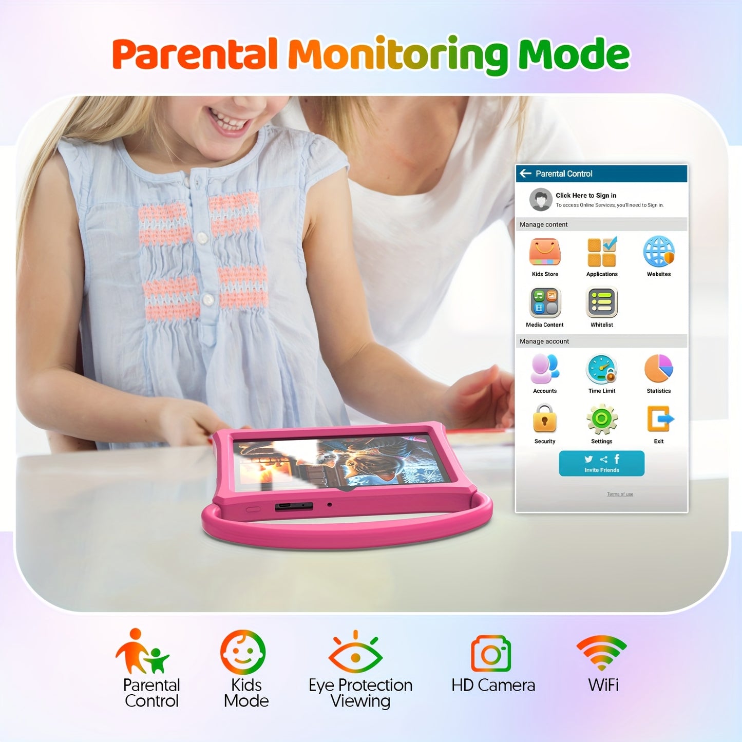 Android 13 Tablet, 17.78 cm Kids Tablet, Silicone Case, Quad-core, 7731 CPU, 4GB (2+2GB Memory Expansion) RAM, 32GB ROM, 3500mah, 1024*600 IPS, HD Touch Screen, Kids Learning Machine, Android Tablets