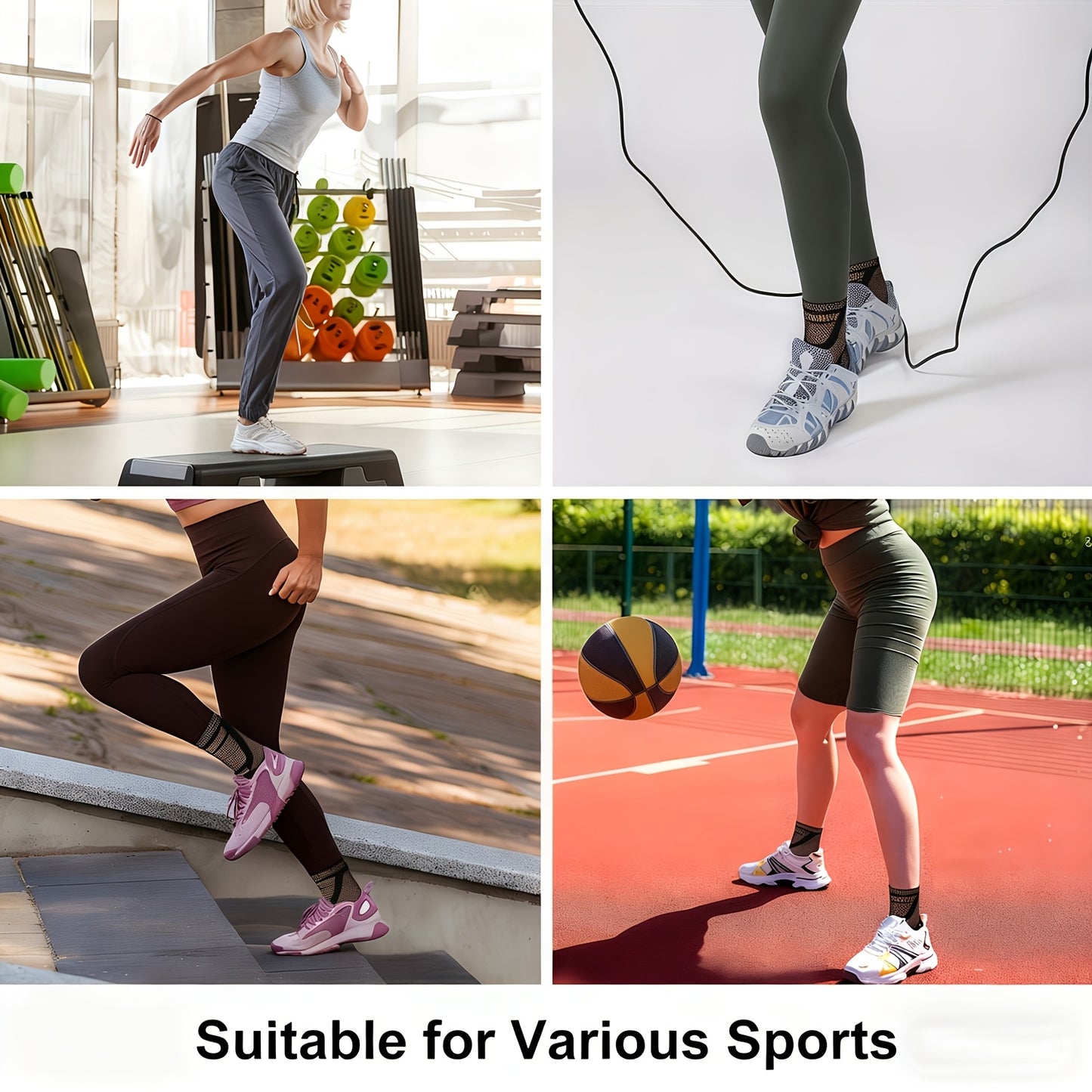 2 PCS Set Copper Fiber Elastic Ankle Brace Socks for Sports, Cycling Fitness, Running - Copper Ankle Support Compression Sleeve for Men & Women - Ankle Wraps Foot Care - RJF Brand