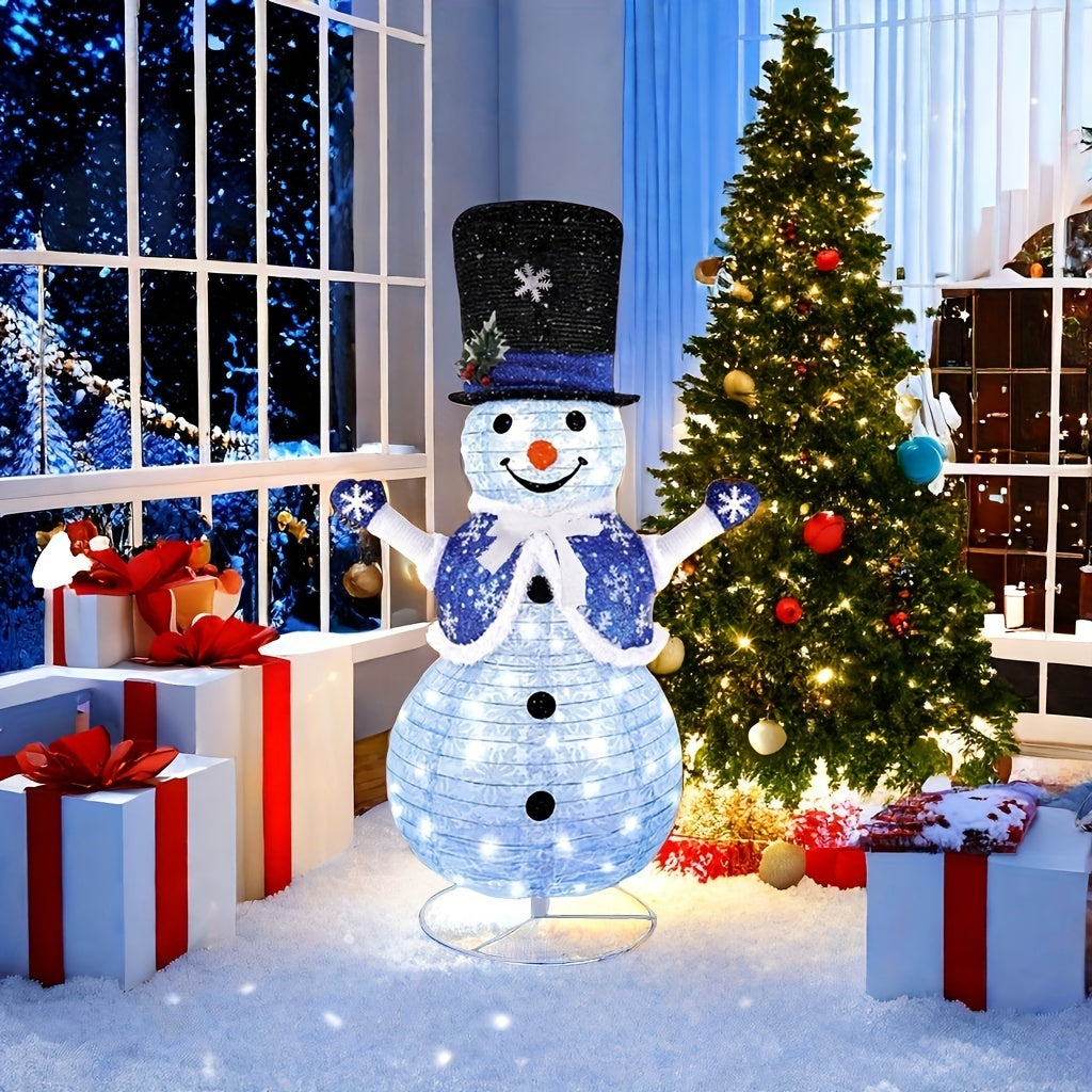 1pc Glowing Snowman Decoration with Built-in LED Lights - Heavy-Duty Iron Construction, Standing Indoor/Outdoor Christmas Tree or Freestanding Decor with Clear Hanging - No Remote Needed, Plug-in Powered - Snowman Figure with