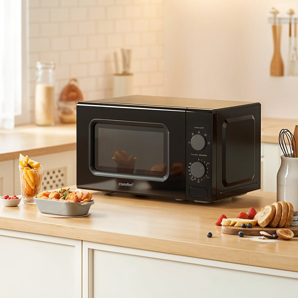 20L Large Capacity Midea COMFEE' Black Compact Microwave Oven 700W with Manual Control - 20L Countertop Microwave for Small Kitchens, Dorms & Studios, 5 Power Levels & Quick Defrost