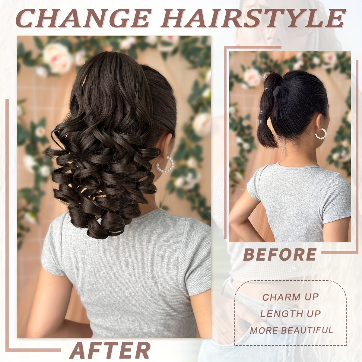 30.48cm Women's Heat-Resistant Synthetic Ponytail Wig - 12" Deep Wave Curly Hair Extension with Brown/Black/Blonde/Red/Gray/Beige/White