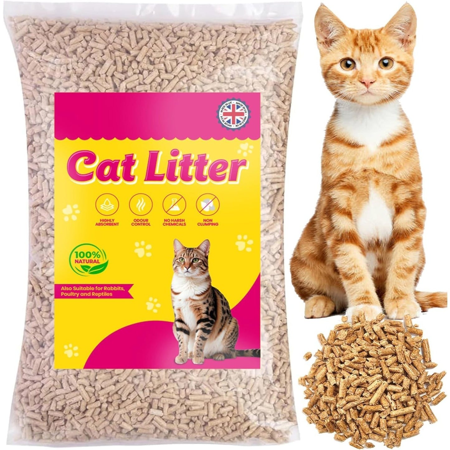30L Premium Cat Litter Clean & Easy To Use Ultra Absorbent Wooden Pellets, Odor Control, Natural Scent, Soft Bedding Pets Hygiene Cleaning Accessories