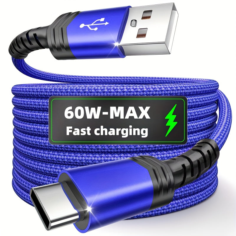 [Hot new product] Tzlrxl USB-C nylon braided fast charging cable, compatible with for Samsung, OnePlus, Xiaomi, and other devices. Supports data transfer and charging, matte finish. Available in 3.3 ft and 6.6 ft lengths