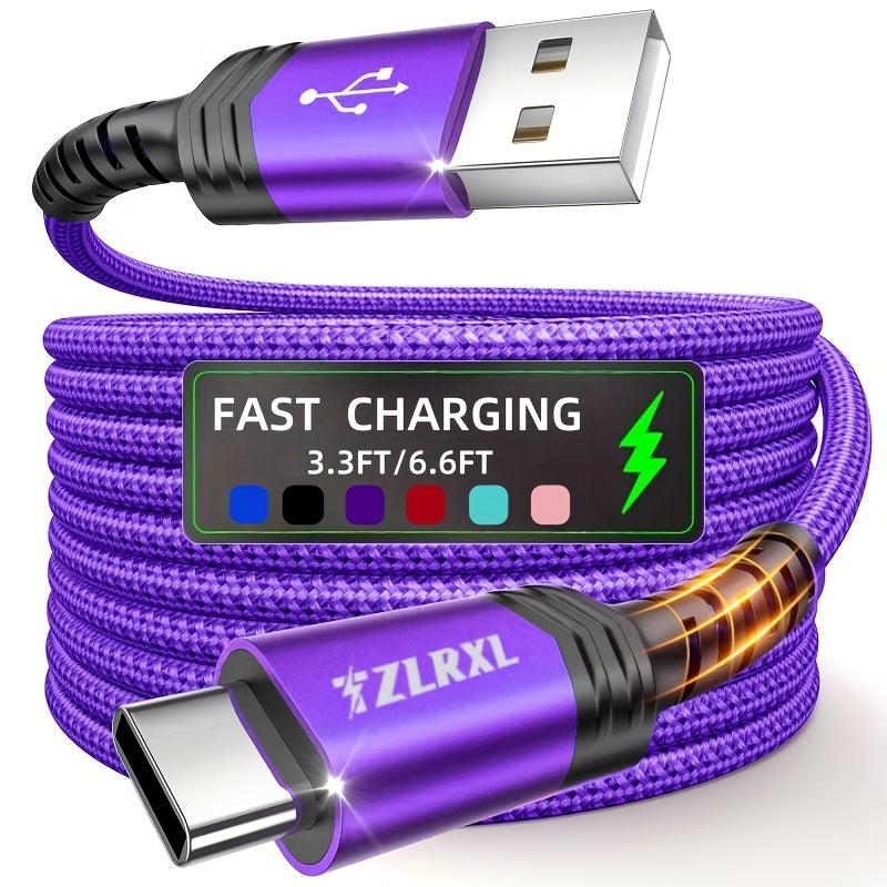 [Hot new product] Tzlrxl USB-C nylon braided fast charging cable, compatible with for Samsung, OnePlus, Xiaomi, and other devices. Supports data transfer and charging, matte finish. Available in 3.3 ft and 6.6 ft lengths
