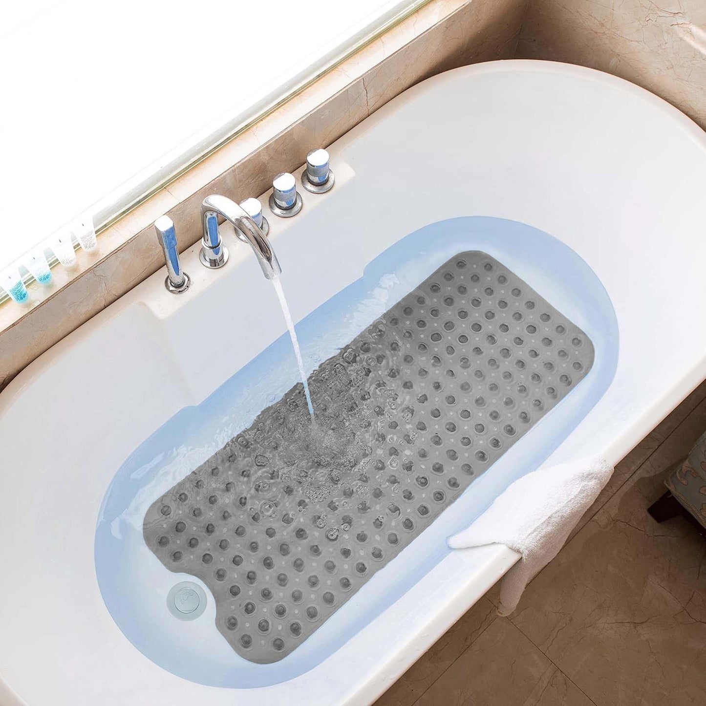 Extra Large Non-Slip Bath Mat - Bathtub Mat with Drain Holes, Suction Cups Shower Mat - Machine Washable Mat For Bathroom, Bathroom Accessories Easy Clean