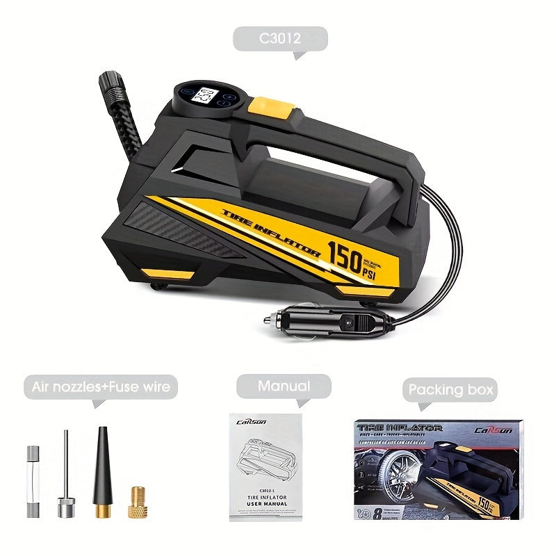 Digital Tire Inflator Is a Portable Air Compressor Designed for Cars, Motorcycles, Boats And Bicycles, Operating on DC 12 Volt And Featuring an LED Light, Without Battery