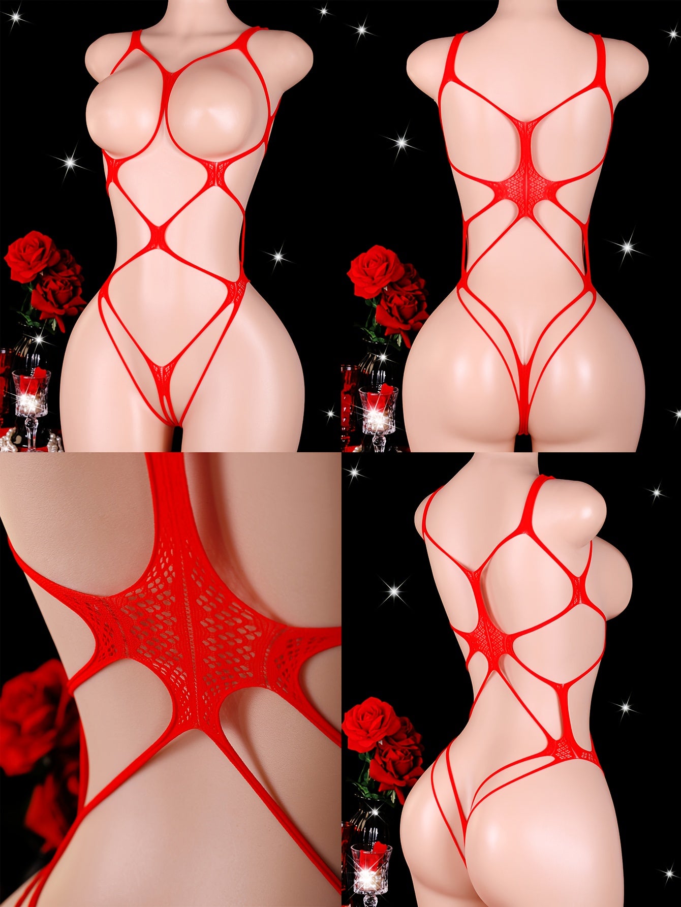 12pcs Women'S Sexy Mesh Lingerie Set, Dress 6 + Bodysuit 2 + Pantyhose 4, Hollowed-Out Fishnet Lingerie, Crotchless Bodysuit Stockings, Women'S Sexy Lingerie, Summer Beach Bikini Cover-Up