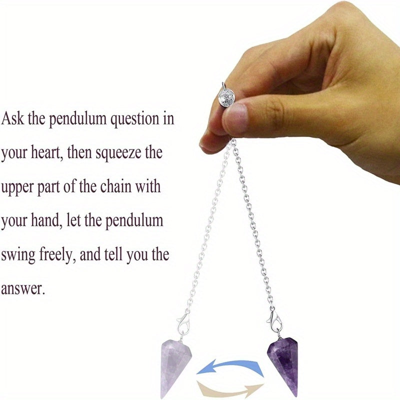 3 PCS Set Mystic Crystal Pendulums Set for Divination Dowsing Natural Amethyst Tiger Eye Black Obsidian Crystal Quartz Reiki Gemstone Pendants Future Reading Medium