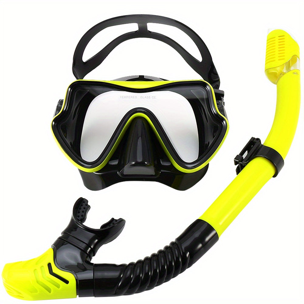 Snorkeling Mask Breathing Tube Set Large Frame Silicone Mask, Anti-Leak Anti-Fog Snorkel Mask Swimming Goggles for Men Women