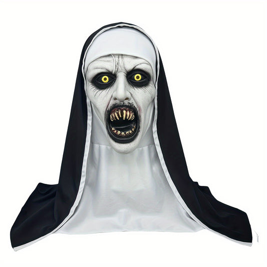 Spooky Nun Mask For Halloween - Synthetic Latex, Hand-Washable, Street Style Horror Costume Accessory