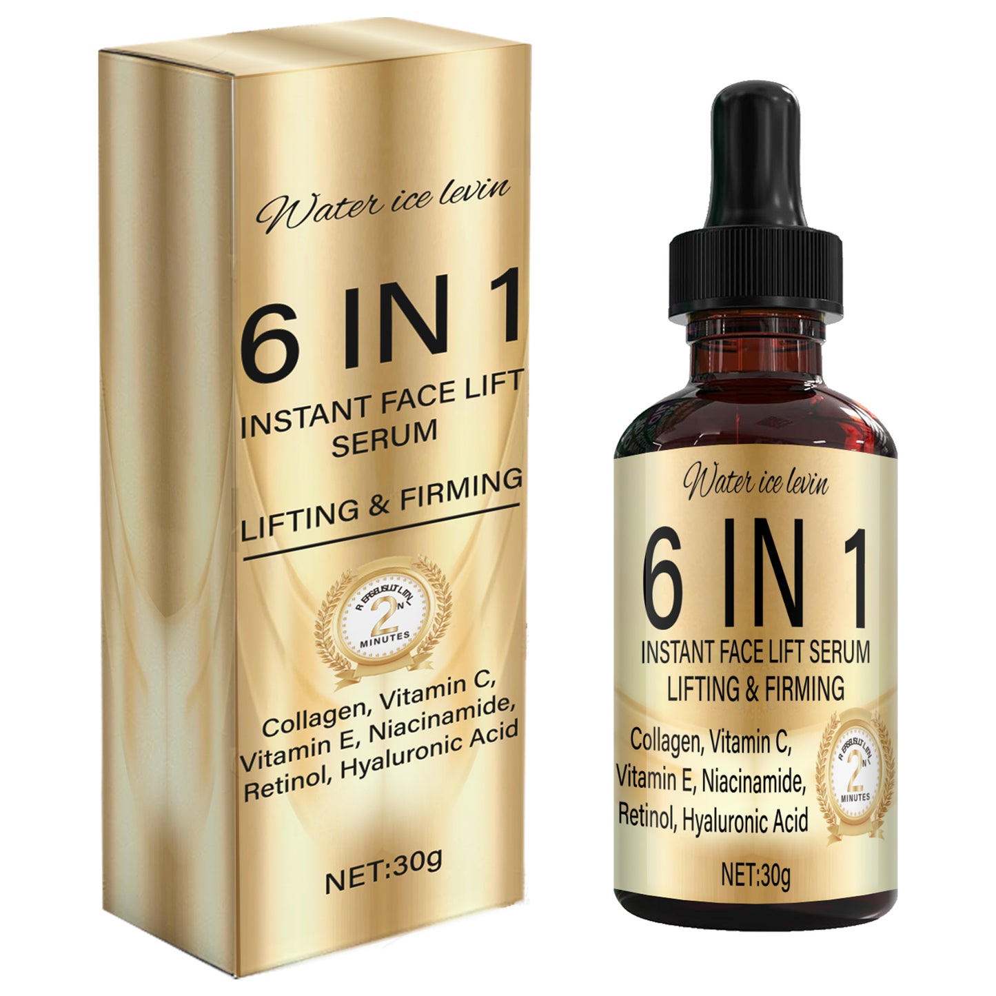 NEW 6-in-1 Instant Face Lift Serum with Collagen, Vitamin C, E, Niacinamide, Retinol & Hyaluronic Acid - Gel for Firming, Lifting & Hydration - Suitable for All Skin Types ( Dry, Combination) - Skin