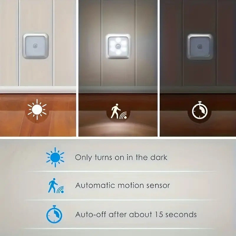 NEW 6-LED Bead Motion Sensor Smart Wireless Night Light. 3m Detection Range, Double-sided Adhesive Installation, No Drilling Required. Suitable for Stairs, Car Compartments, Cabinets, Bedside, Hallways, Kitchens, Etc. Battery