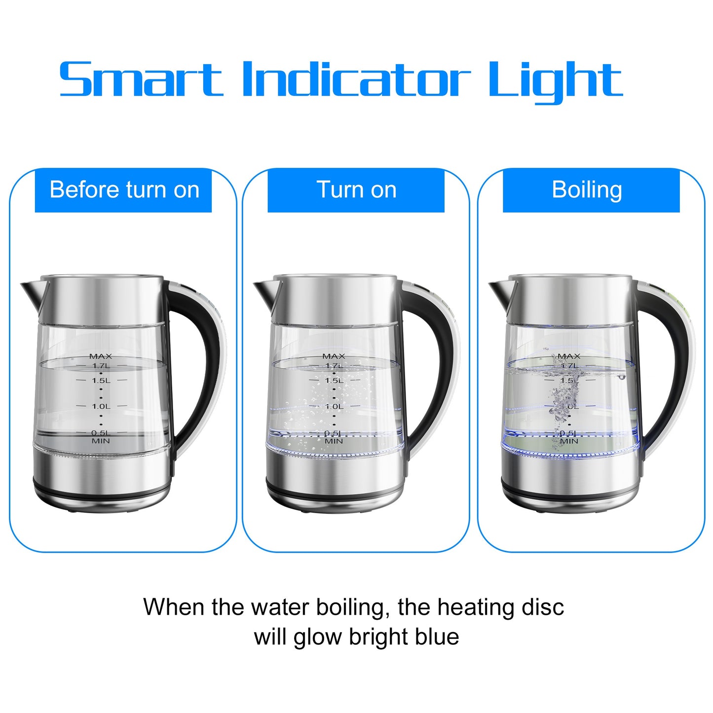 Electric Kettle with Temperature Control, LED Indicator Lights, Glass Tea Kettle & Hot Water Boiler, 360° Swivel Base,, Stainless Steel, 1.7 Liters, 3000W, Sleek Design, Modern Kettle, Highquality Build, Fast Boiling Kettle,