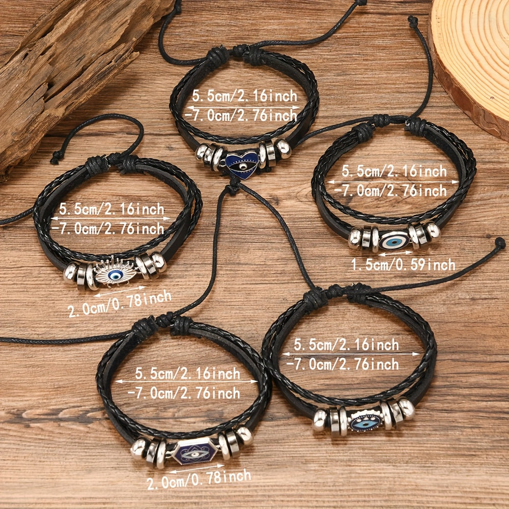 NEW 5 PCS Set of Different Glasses Devil Flower Additions PU Leather Women Girls Men's Hip-Hop Trendy Bracelet Set Adjustable Bracelet