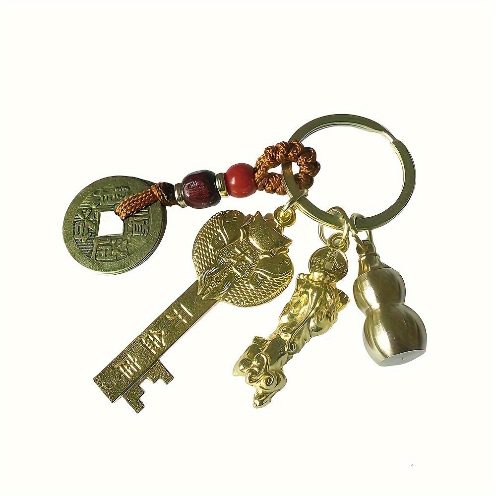 Lucky Five Blessings Feng Shui Set - Good Luck, Wealth, Health And Success Amulet - Auspicious Chinese Amulet, Keychain Necklace Multi-Purpose Occasion Gift Pack