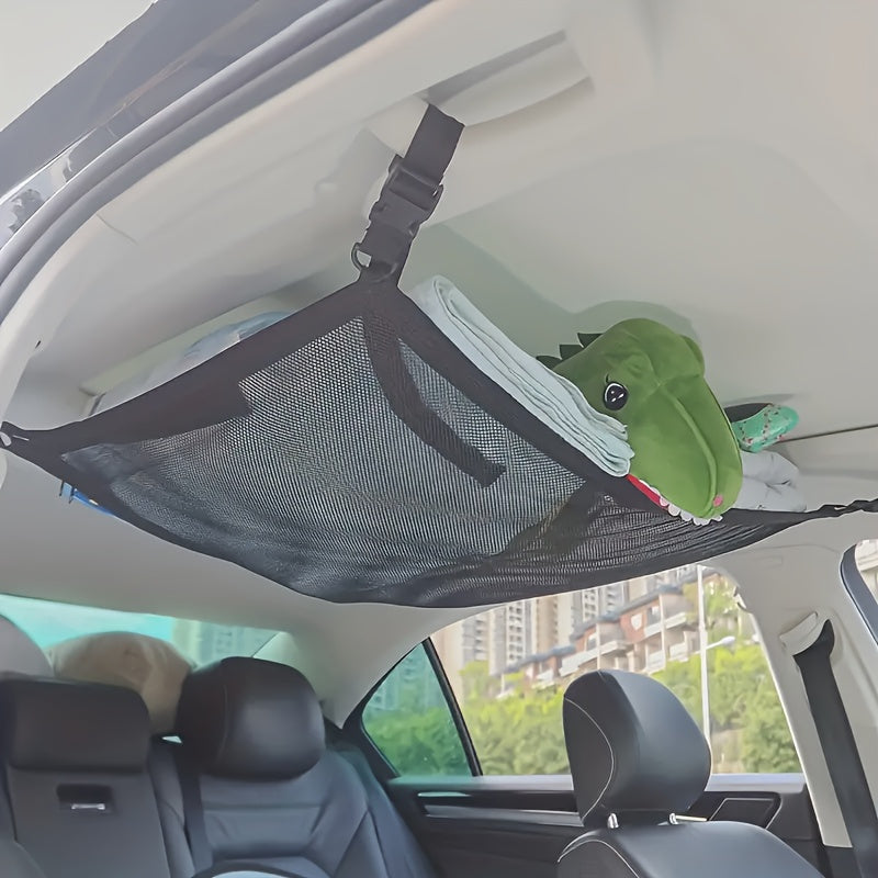Adjustable Double-Layer Mesh Roof Storage Bag - Suitable for Suvs, Camping, And Trucks, Made of Durable Polyester Material, Featuring Secure Fastening Straps, Car Canopy Organizer