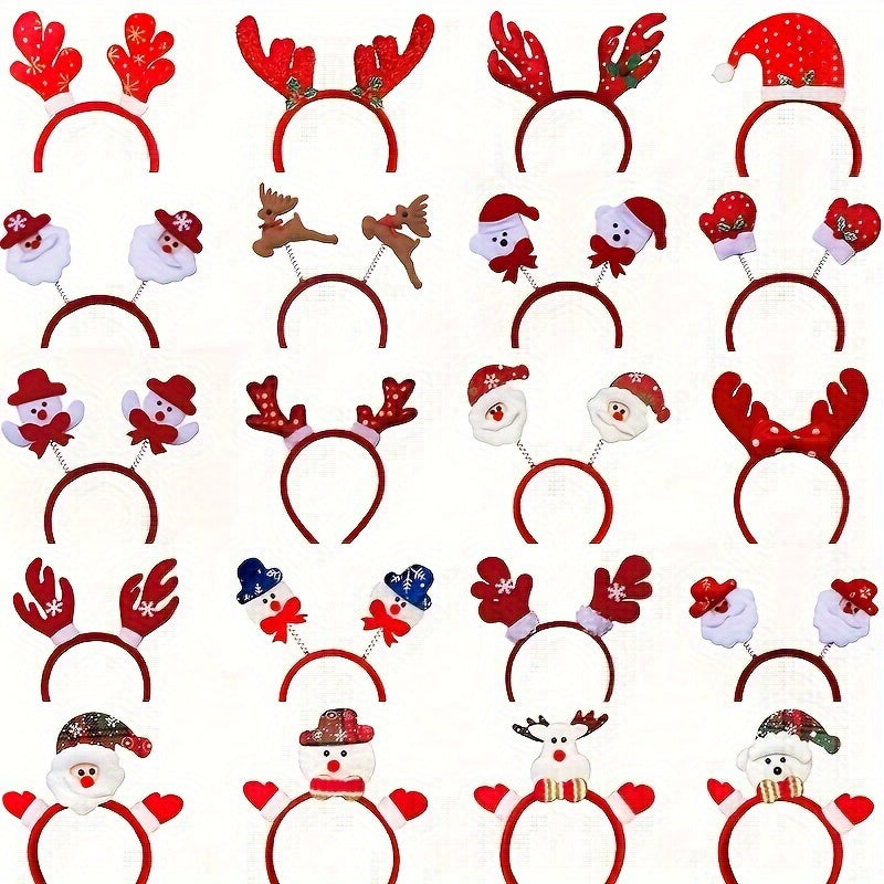 12pcs Festive Christmas Headbands - Red & Plastic Hair Bands with Santa, Snowman & Reindeer Antlers, Perfect for Holiday Party Decorations, Holiday Headbands | Playful Design | Durable Plastic, Christmas Accessories Halloween