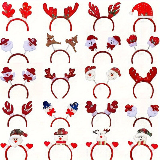 12pcs Festive Christmas Headbands - Red & Plastic Hair Bands with Santa, Snowman & Reindeer Antlers, Perfect for Holiday Party Decorations, Holiday Headbands | Playful Design | Durable Plastic, Christmas Accessories Halloween