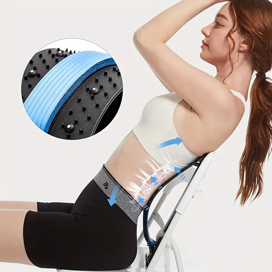 NEW 3-Level Adjustable Back Stretcher & Posture Corrector | Ergonomic Lumbar Support with Massage Function, Secure Grip Handles, for Upper & Lower Back, Office, Car, Home Use, Durable PP Construction.