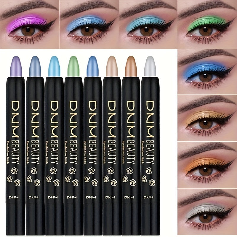 8pcs Waterproof Long-Lasting Pearlescent Eyeshadow Set - Vibrant Shimmer Colors in Black, Purple, Pink, Blue, Green, White, Yellow, Brown & Gray - Smudge-Proof Eye Makeup Sticks for Bold & Subtle Looks
