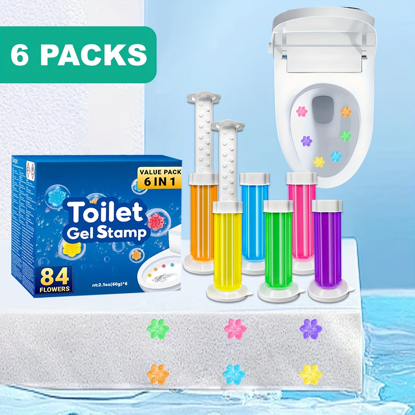 NEW Arrivals 6 PCS Set Flower Toilet Gel Stamp | 6 Packs Toilet Scent Fresheners | Toilet Fresheners Gel Toilet6 Packs Toilet Gel Stamp Bathroom Toilet Accessories