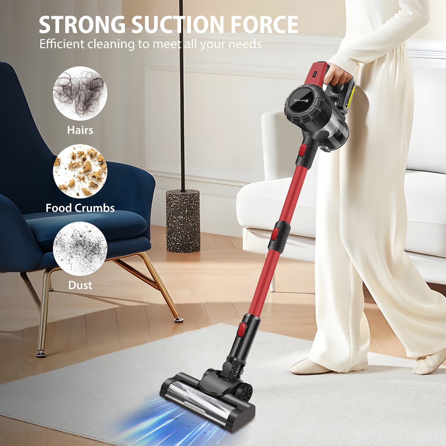 Stick Vacuum Cleaner, Cordless Household Vacuum Cleaner 3-In-1, Multifunctional Car Portable Vacuum Cleaner, Powerful Suction High-Power Vacuum Cleaner, Lightweight And Detachable.
