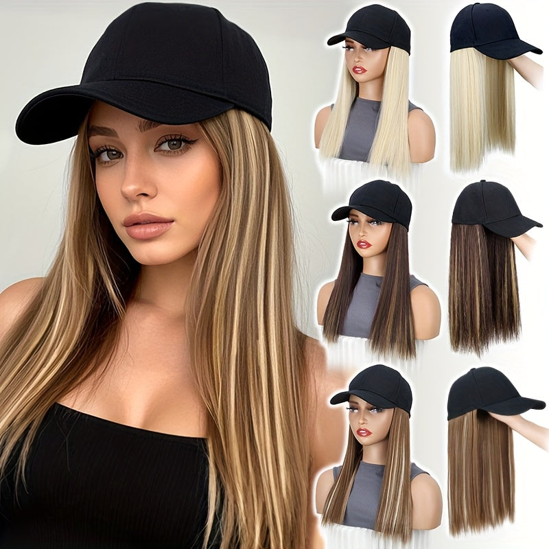 Long Straight Black Synthetic Hair Wig with Bangs - Natural-Looking Baseball Cap Hair Extension for Women, Easy to Style & Maintain, All-in-One Design for Versatile Looks, Hair Wigs, Versatile Hairpiece, Comfortable Fit Cap
